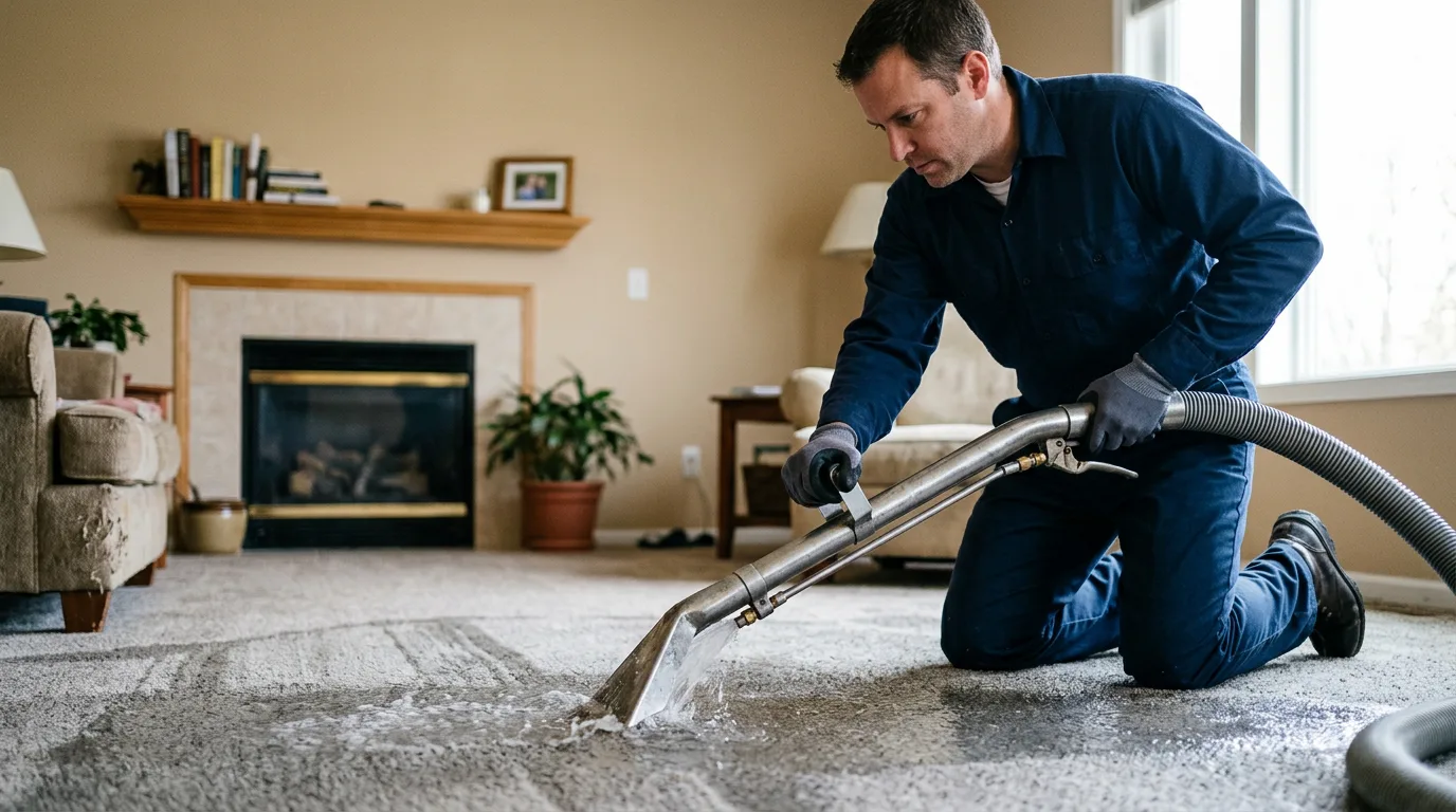 Water damage restoration technician working near Hillsdale, IL